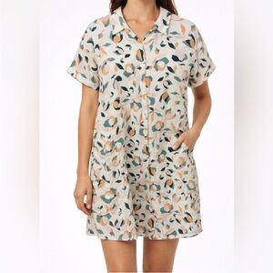 Rachel Zoe 100% Linen Floral Button Front Shirt Dress Size L